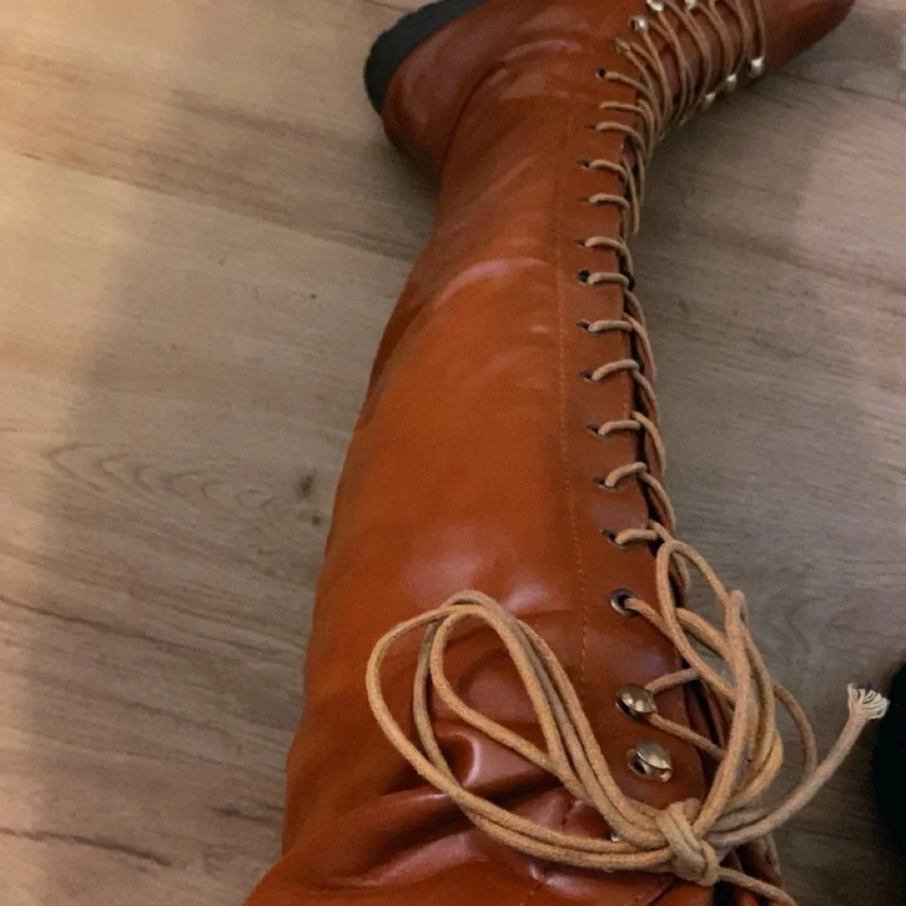 Brown Lace-Up Knee-High Boots